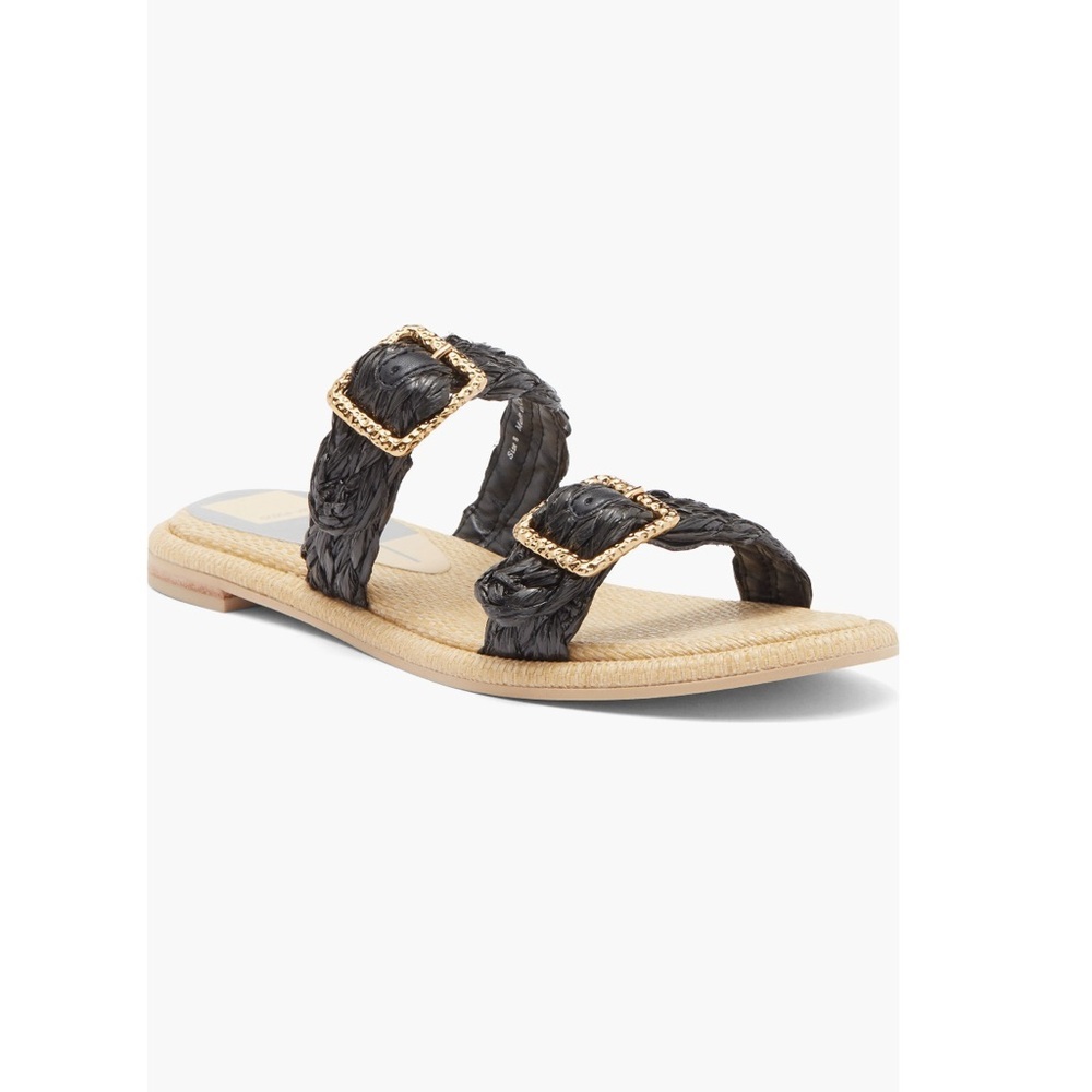 Dolce Vita Alaina slide sandal black gold bamboo buckle raffia size 9 9.5 shoe